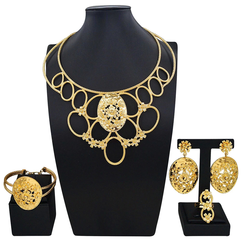 Zhuerrui 18K Gold Plated Personalized Fashion Jewelry Set Nigerian Swirl Pattern Jewelry Party Gold Wire Accessories X0004630