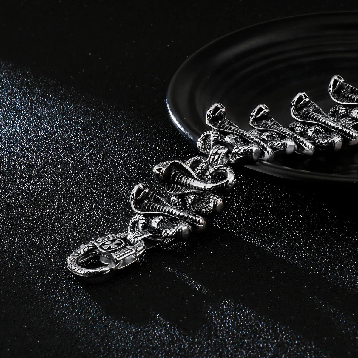 VIKING Mens Punk Snakehead Bracelet – Silver Stainless Steel