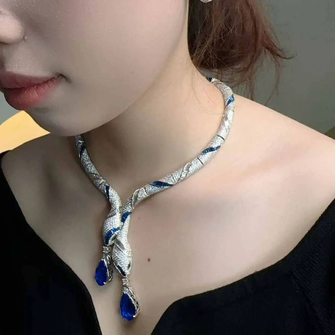 Luxury Brand Snake Design Chocker Necklace Earrings Bridal Jewelry Sets for Party and Wedding Customize Jewelry for Women