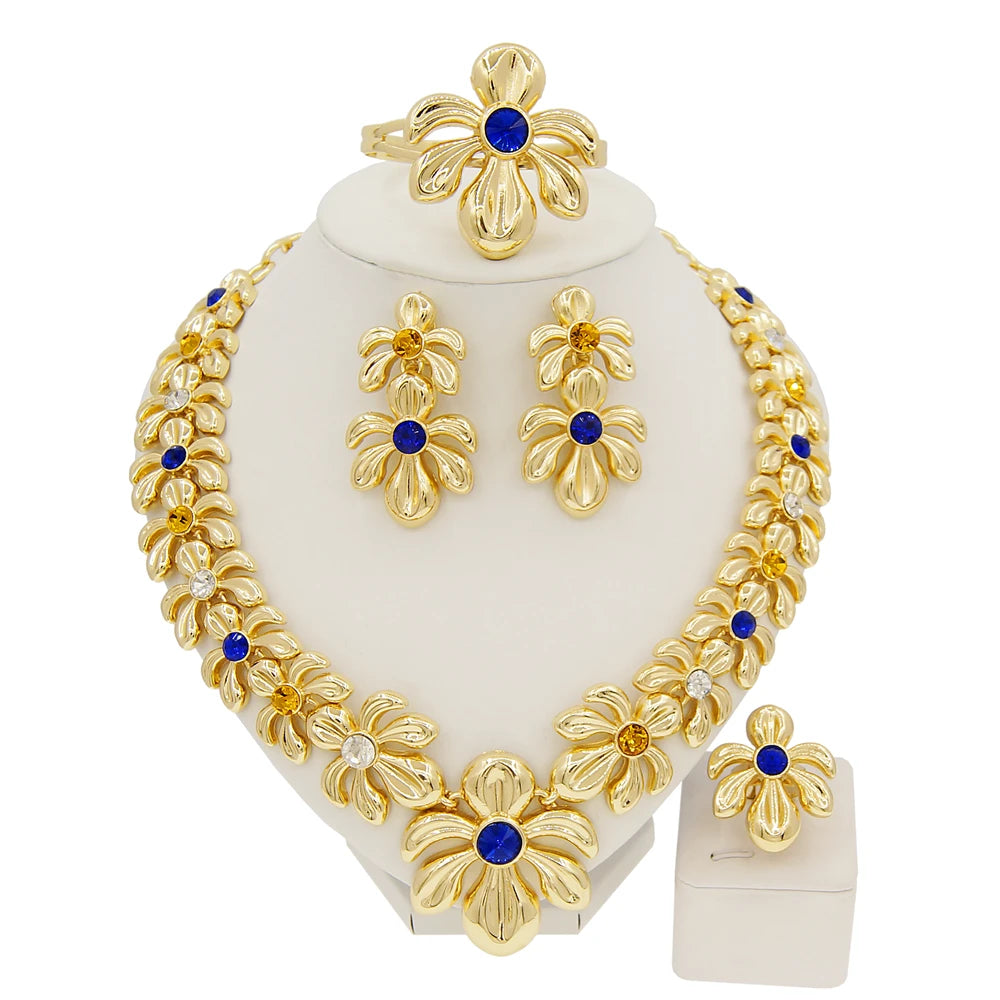 Zhuerrui Women's Necklace Jewelry Set Pendant Bangle Earrings Ring Chain Jewelry Set Italian Bridal Jewelry Set H00487