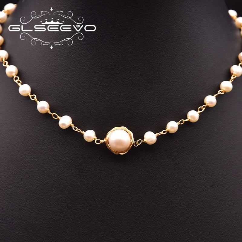 New Natural Freshwater Pearl Short Necklace Women Customized Necklace Jewelry Gold Plated Chain