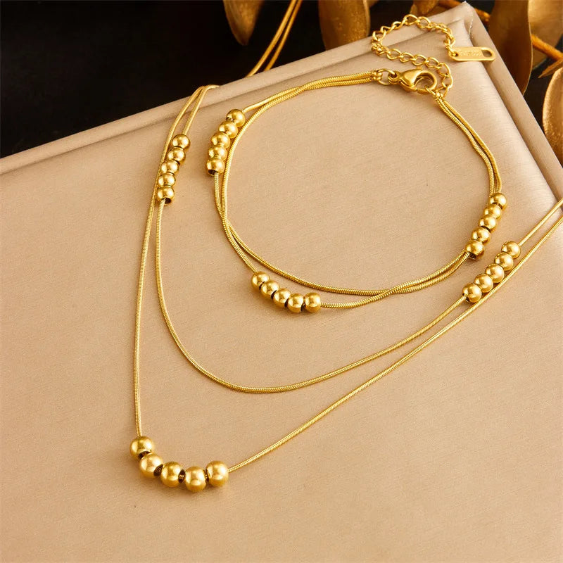 Two-Layer Chain Necklace & Bracelet Jewellery Set | Vintage Fashion Set