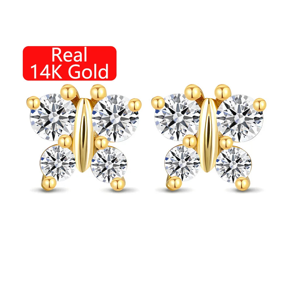 Gioiellieri Designer Style Fine Jewellery Factory Woman Luxury Gift Moissanite Hollow 14K Gold Butterfly Stud Earrings