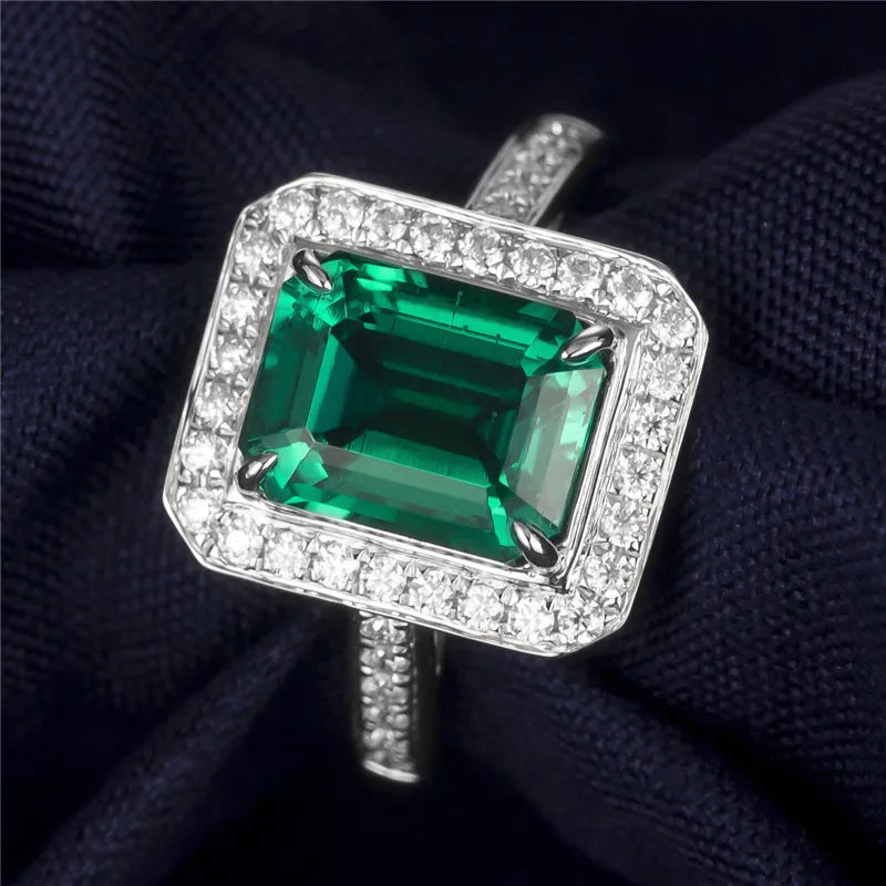 Gemfiori Message Jewelry Emerald Ring White Gold 3ct Women Gift Rectangular Gemstone Ring Custom Party Western Wedding Ring