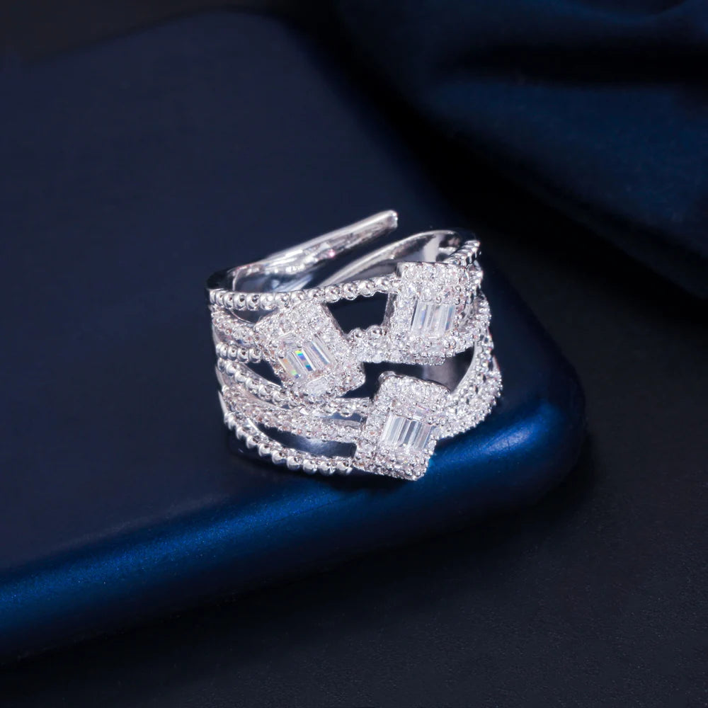 S&S Emerald Cut CZ Adjustable Ring – Gold & Silver Plated – Collection