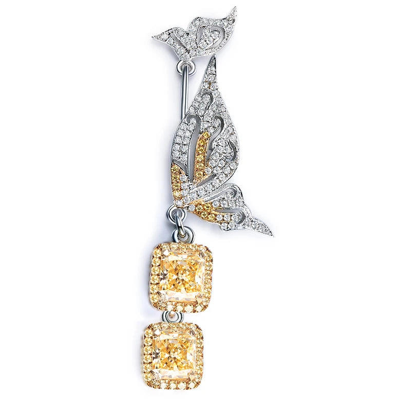 Gemfiori New in Vintage Panther Yellow Moissanite Gold Jewelry for Women 18 K Gold Animal Earrings Wedding Jewelry Party Gift
