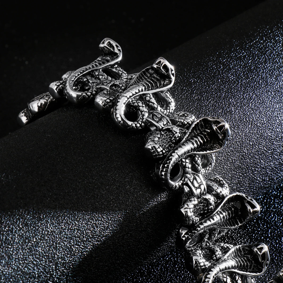 VIKING Mens Punk Snakehead Bracelet – Silver Stainless Steel