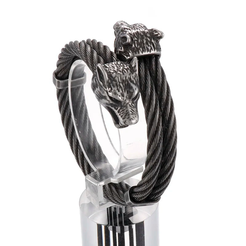 KALEN Punk Silver/Gold/Black/Oxidized Black Stainless Steel Wolf Head Cuff Bangle Bracelet