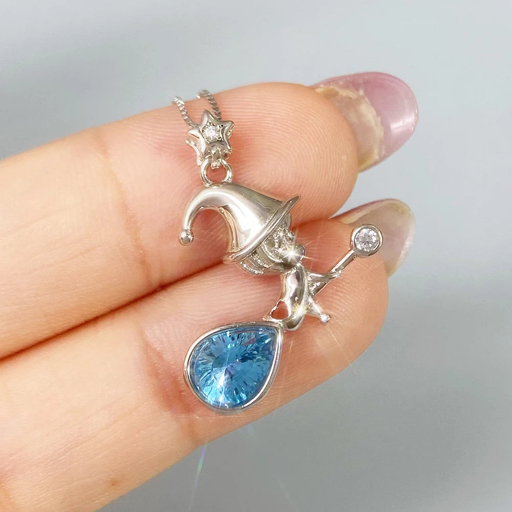 Gioiellieri Natural Swiss Blue Topaz Pendant S925 Sterling Silver Necklace for Women Fine Jewelry December Birthstone Anniversary Gift New