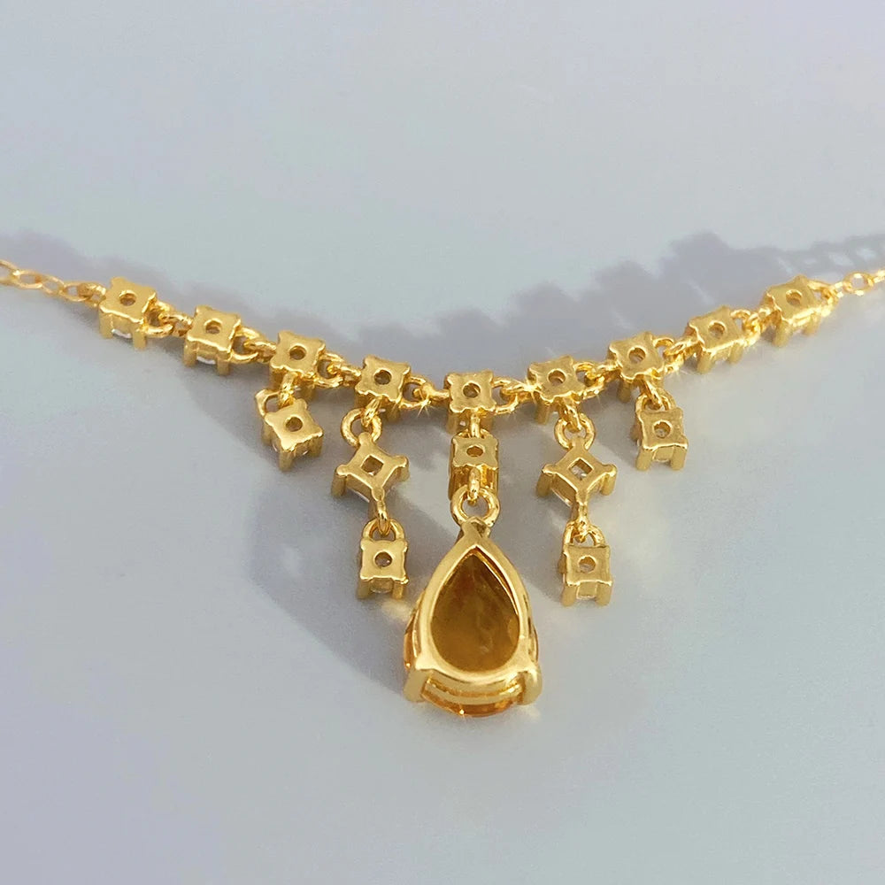 Gioiellieri 925 Sterling Silver Natural Citrine Pendant November Birthstone Yellow Gemstone Pear Cut Necklace Solitaire Chain Romantic
