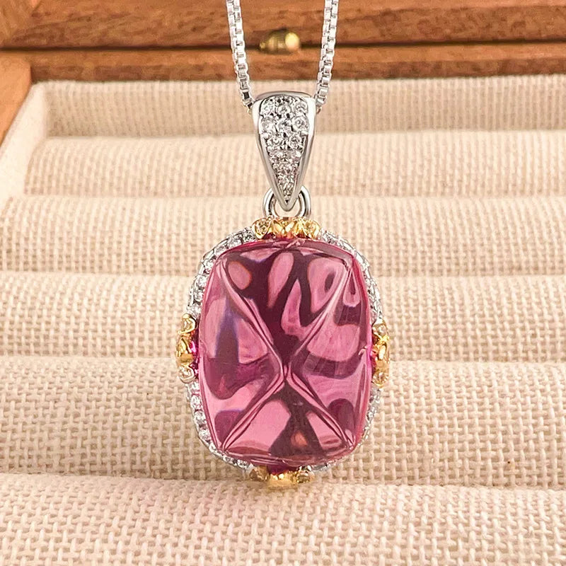 Gemfiori 2025 New High Quality Shining Jewelry Brown Sugar Tower Fresh Sweet Pendant Set Bridal Wedding Engagement Set