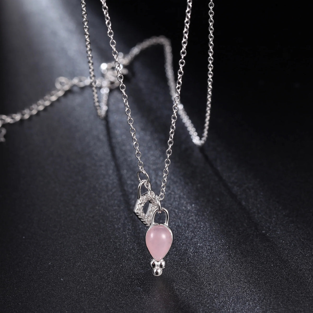 ArtistA OL0875 Abiding Natural Gemstone 925 Sterling Silver Rose Quartz Garnet Pendant Necklace Earring Jewelry Sets for Women Wedding
