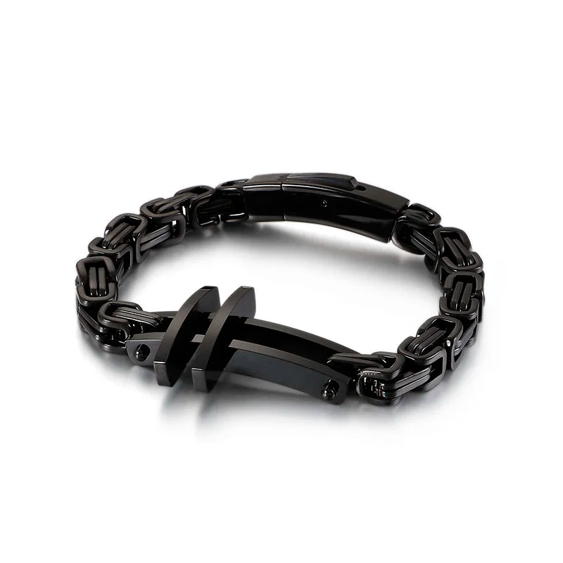 VIKING Christian Cross Byzantine Chain Bracelet – 316L Stainless Steel Men's Retro Bangle