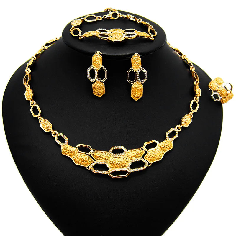 Zhuerrui Big Teddy Bear I Love You Xoxo Jewelry Set Hug and Kiss Jewellery Set Wedding 18K Gold Plated Women's Jewelry Set