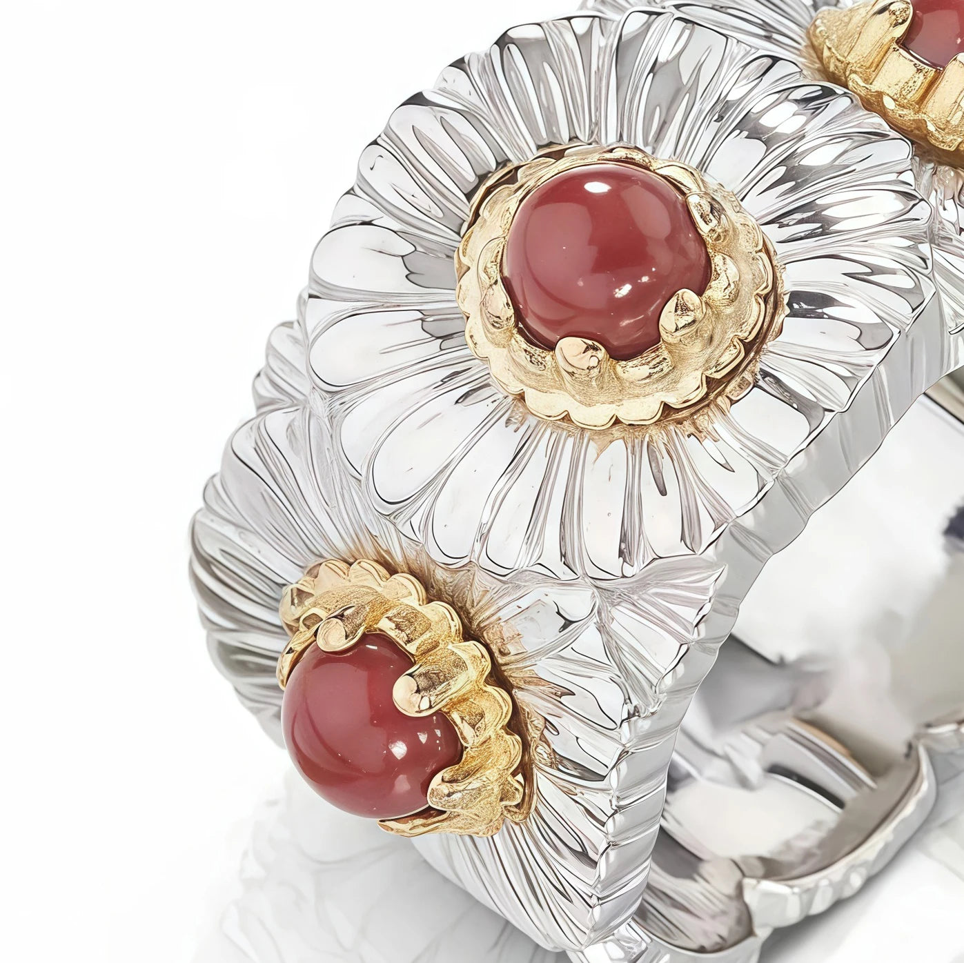 MUSHAN Jewelry Factory Women 925 Sterling Silver Little Daisy Ring with Red Stone Fine Jewelry Flower Rings for Women and Girls