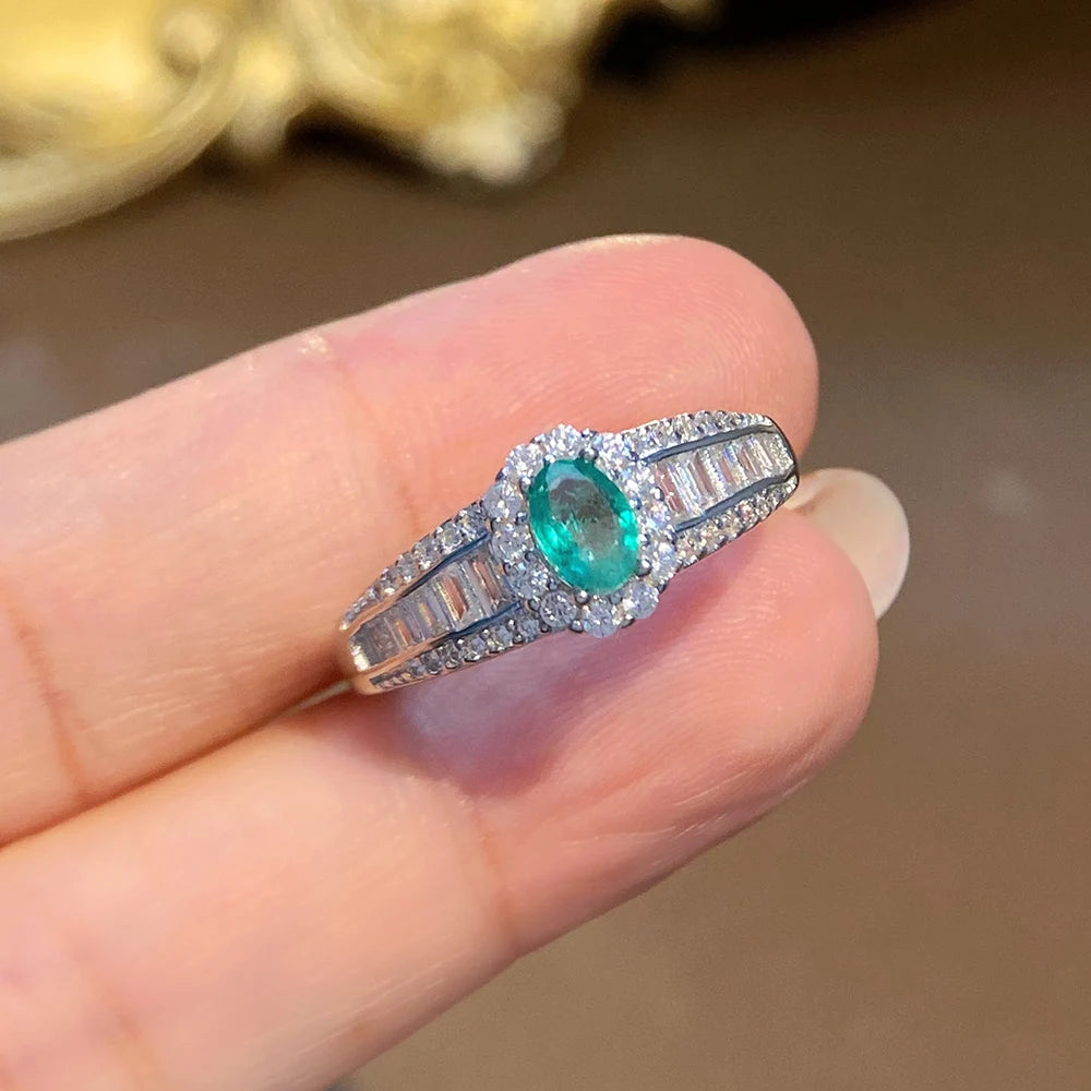 Gioiellieri Natural Green Emerald Ring with 925 Sterling Silver for Women May Birthstone Fine Jewelry Vintage Style Wedding Engagement Party
