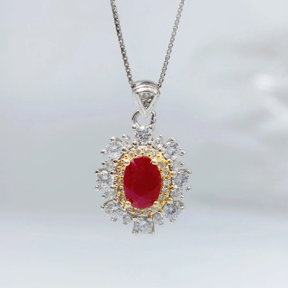 Gioiellieri Pigeon Blood Red Natural Ruby Pendant S925 Sterling Silver Necklace for Women Fine Jewelry July Birthstone Anniversary Gift Best