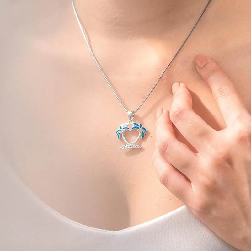 Aobao Coconut Tree Necklace, Opal, Palm Tree Pendant, Opal