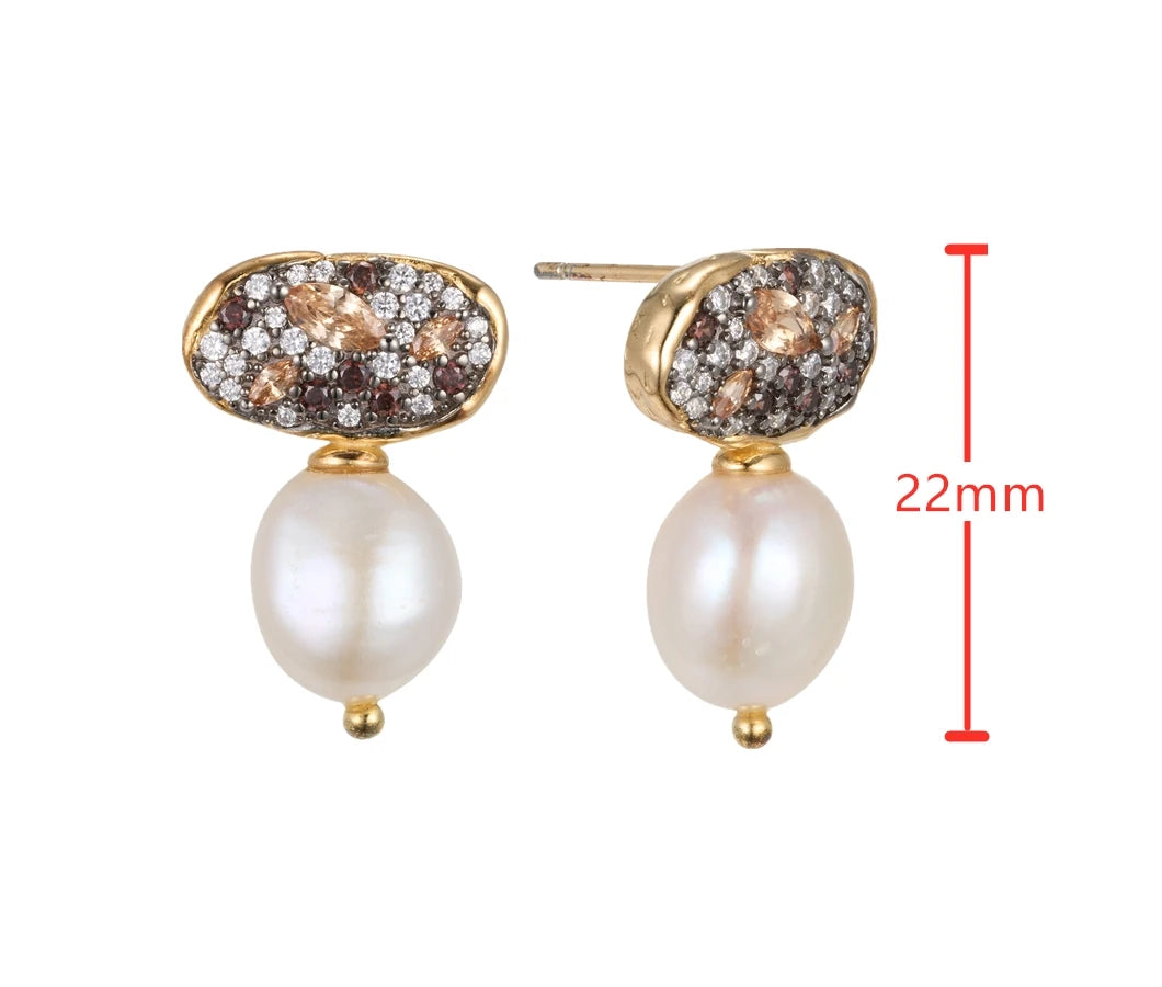 2023 Fashion Jewelry 18K Gold Plated 925 Sterling Silver Women's Baroque Freshwater Pearl Pendant Earrings-Gift