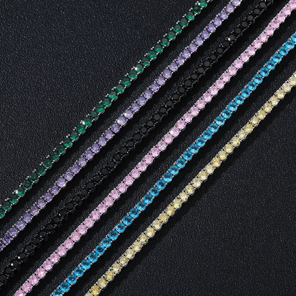 S&S 4mm Iced Out CZ Tennis Chain Necklace — Coloured Zircon | Gold, Silver & Black | S&S Collection