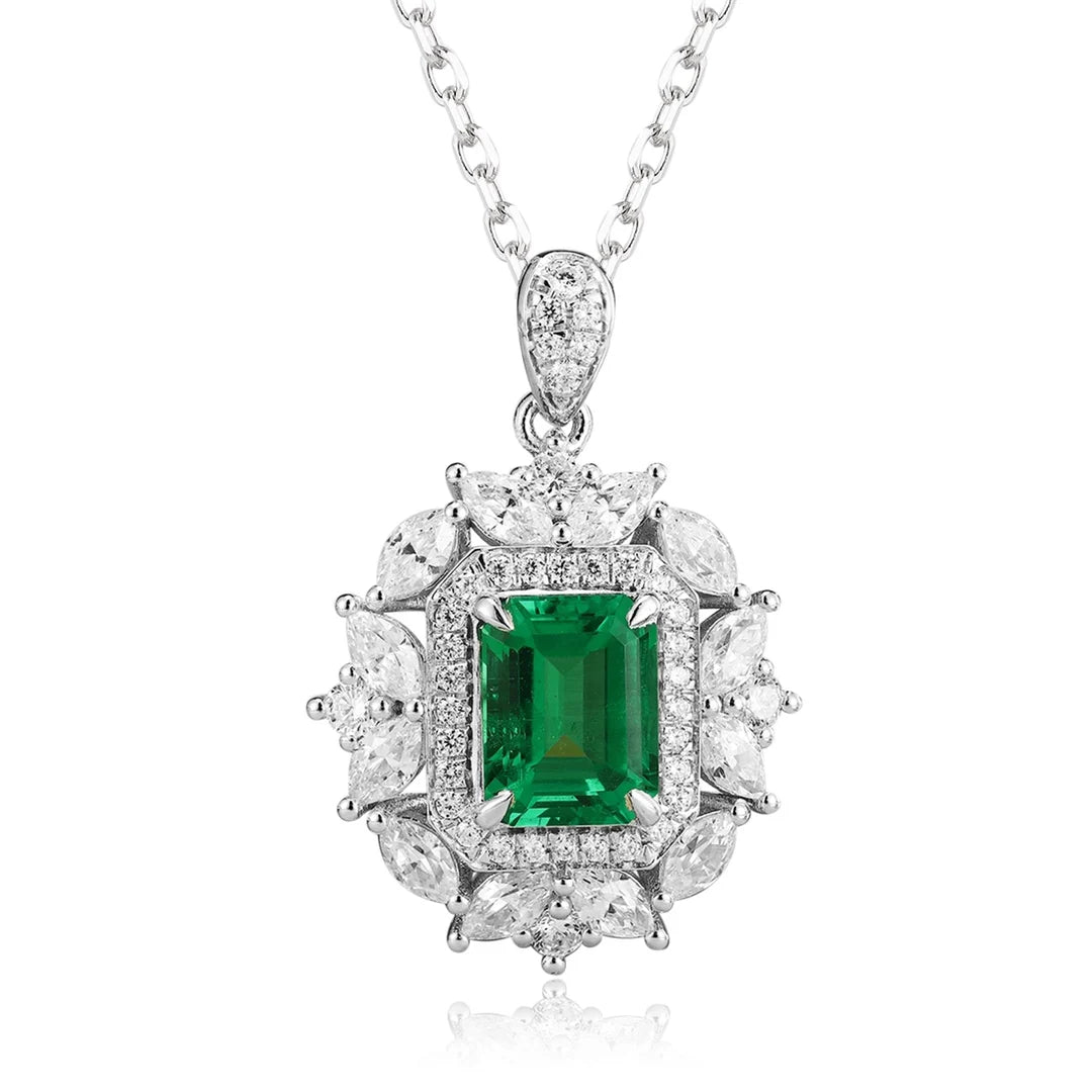 Gemfiori Anster 925 Sterling Silver High-quality Cultivated Emerald Necklace - Suitable for Parties or As a Gift