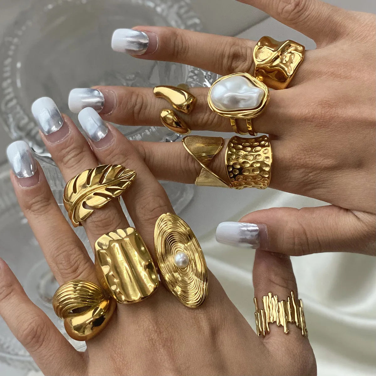 S&S Special-Shaped Natural Stone Ring | 18K Gold Plated | S&S