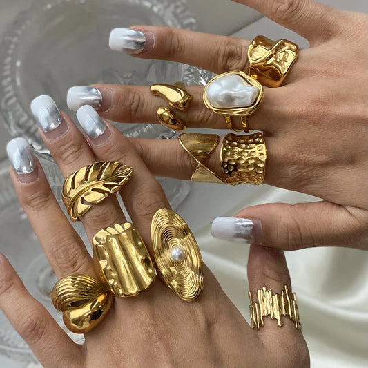 S&S Special-Shaped Natural Stone Ring | 18K Gold Plated | S&S