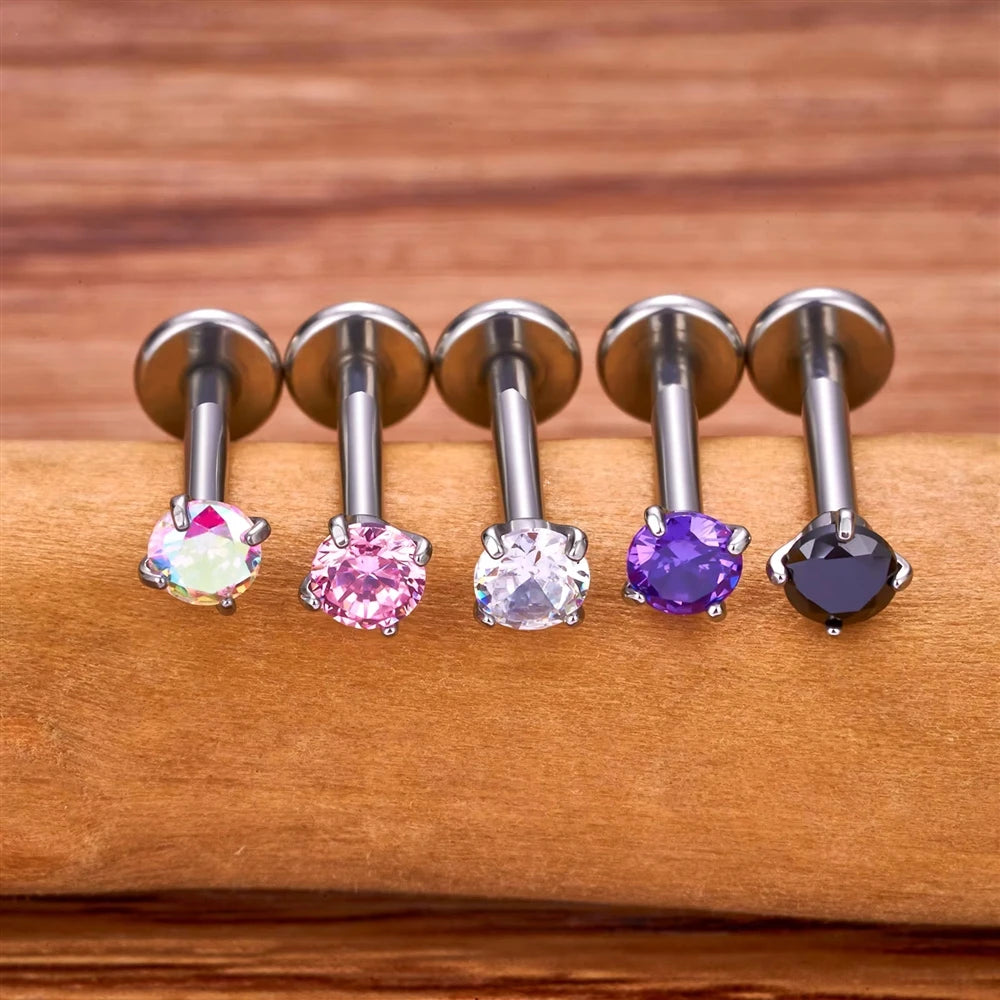 ASTM F136 Titanium Multi Color Zirconia Stud Earrings Nose Lip Ear Cartilage Rings Body Piercing Jewelry