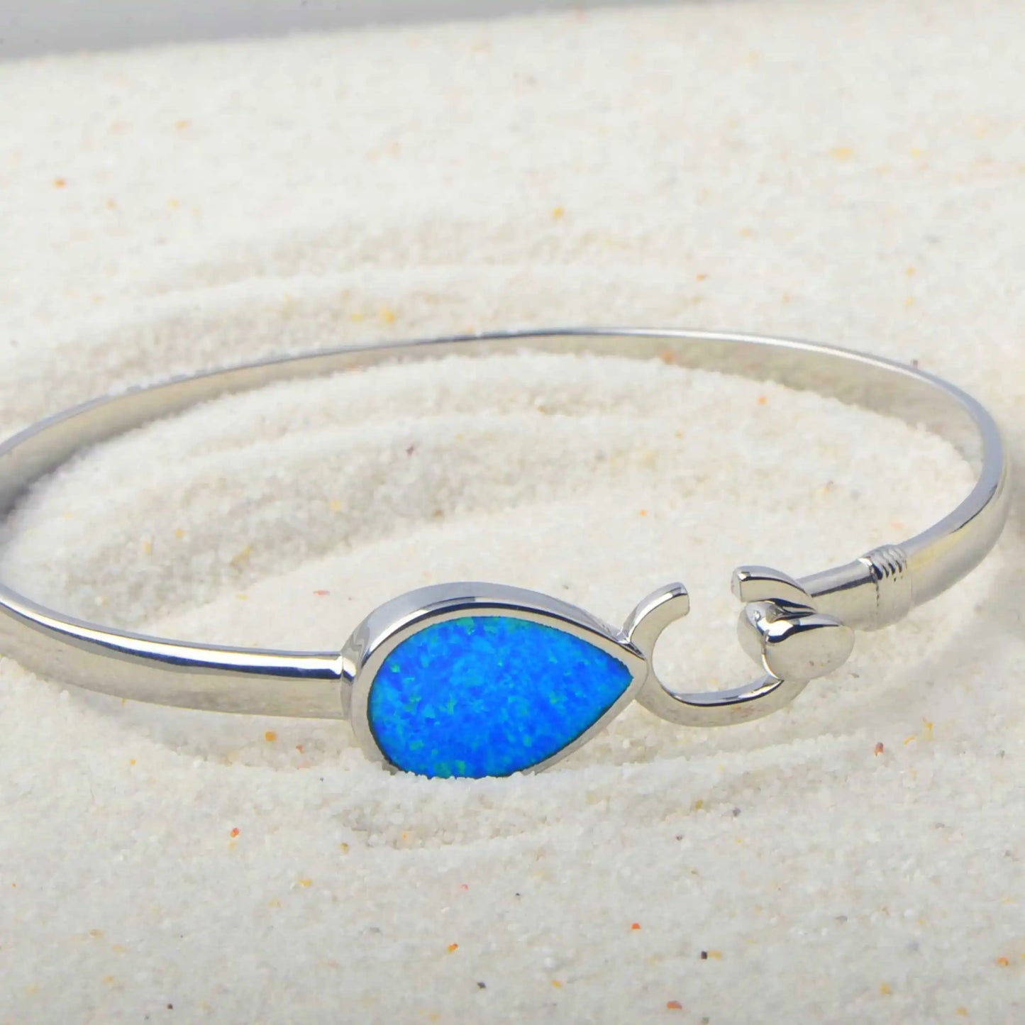 Shimmering Blue Opal Teardrop Bracelet - Minimalist Silver Jewelry for Daily Chic