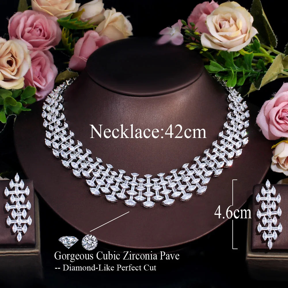 Sparkly White Women Cubic Zircon Brides Engagement Chunky Jewelry Set for Lady Wedding Dress Very Luxury Accessories