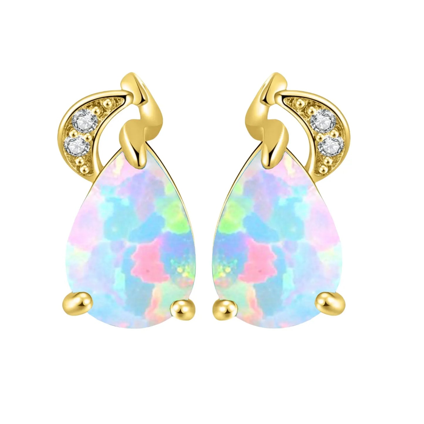 Elegant Teardrop Opal Drop Earrings - Blue Fire Opal Solitaire & CZ Accent Design | Formal Daily Jewelry Bulk Gifts
