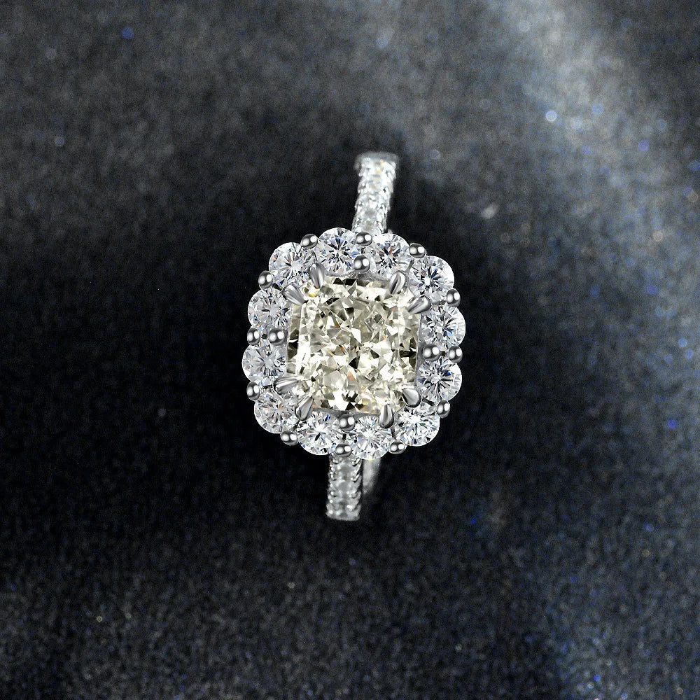 MuShan Jewelry Factory New 1.5ct Pink Ice Flower Cut 7*7 High Carbon Diamond Ring European and American 925 Silver Open Ring