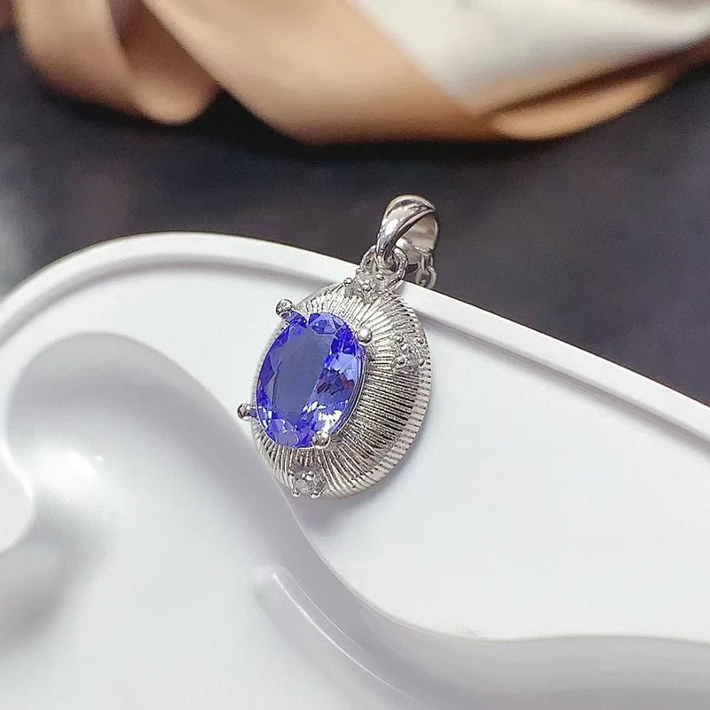 Gioiellieri Hot Popular 925 Sterling Silver Luxury Flower Shape Bohemian Bridal Wedding Natural Tanzanite Necklace Gold Rhodium Plated