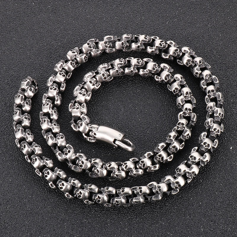 REBEL Men 650mm Punk Gold/Silver/Black Stainless Steel Skull Links Necklace