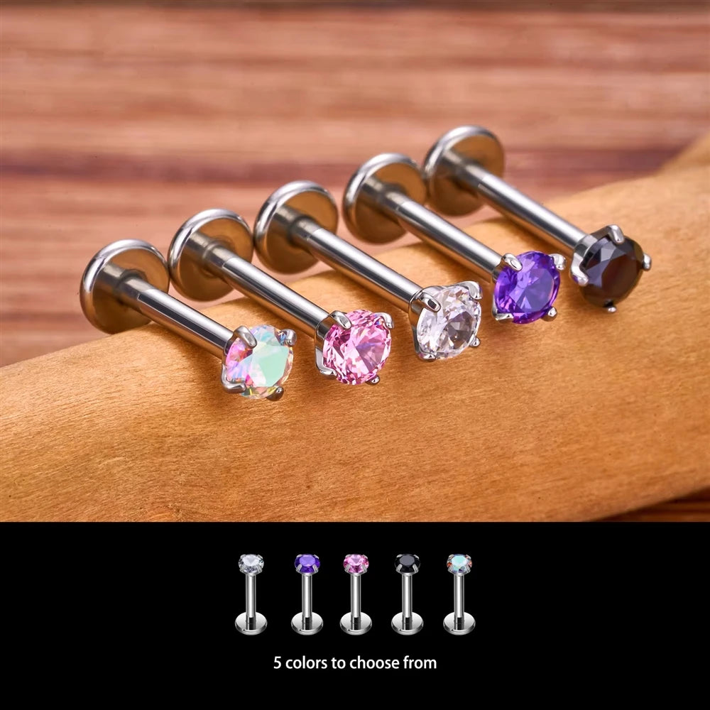 ASTM F136 Titanium Multi Color Zirconia Stud Earrings Nose Lip Ear Cartilage Rings Body Piercing Jewelry