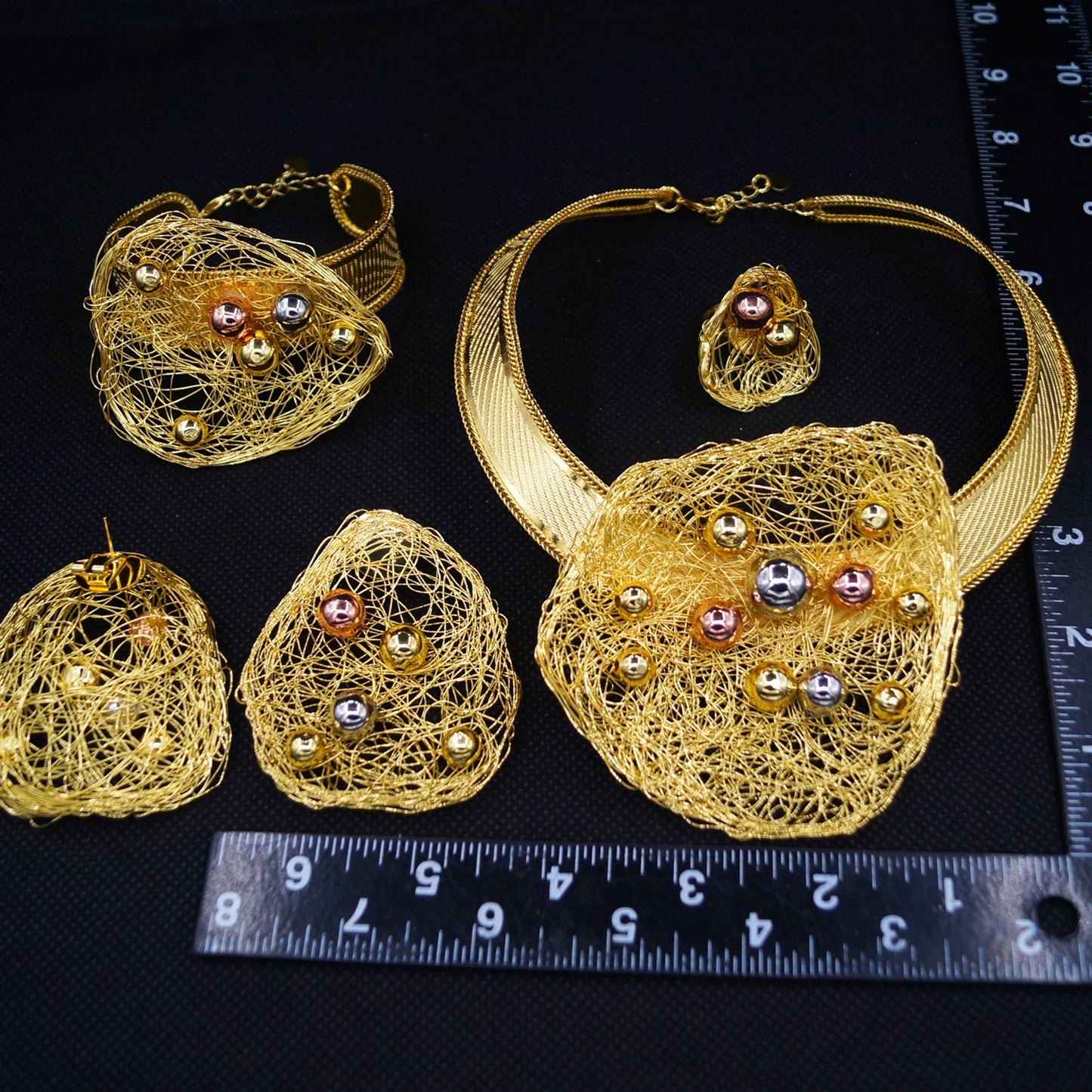 Brazilian Gold Handcrafted Jewelry Set Nigerian Italian Jewelry Sets Woman Wedding Necklace Bracelet Earrings Ring Charm Jewelry