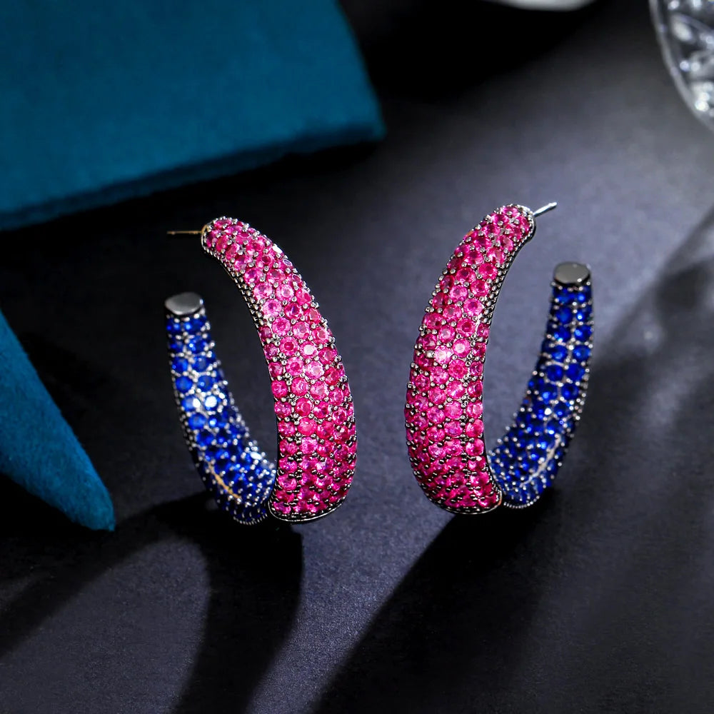 S&S Red & Blue CZ Pavé Oversized Hoop Earrings – Black Gun Plated – Collection