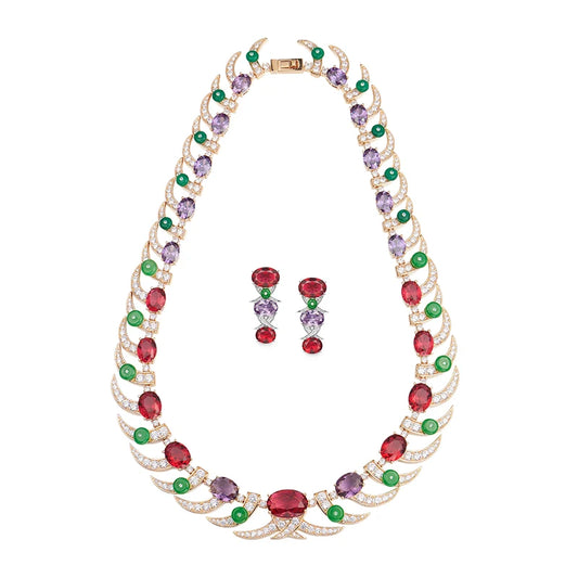 2023 Wholesale Brass Rose Gold Colorful Moonlight Gem Inlaid Zircon Women's Jewelry Ornaments