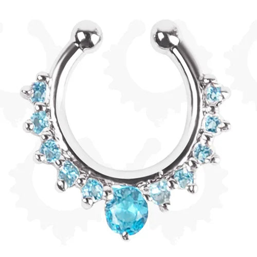 S&S Stainless Steel Crystal Septum Nose Hoop Ring | Clip-On | 5 Designs