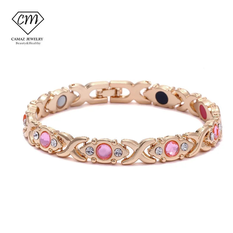 Cross-Border Natural Diamond-Inlaid Magnetic Therapy Pearl Women's Jewelry Vacuum-Plated Bracelets & Bangles Model KM9050 Stock