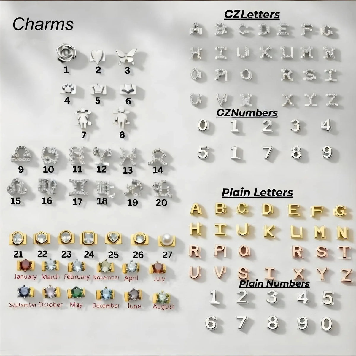 S&S Custom Charms Slide Bangle — Birthstone, Heart & Star | Gold, Silver & Rose Gold | S&S Collection
