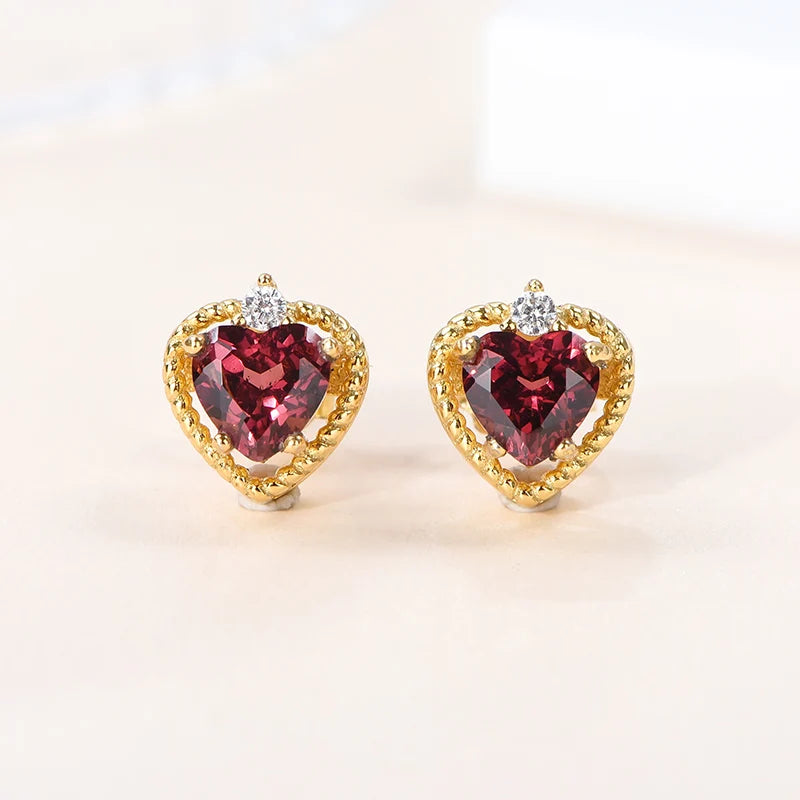 Gioiellieri Genuine Natural Garnet Stud Earrings, 925 Sterling Silver Setting, Hypoallergenic, Bulk Order