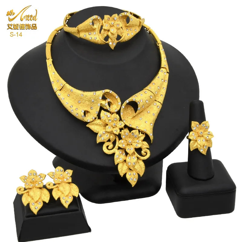 Gold Heart Bridal Jewellery Set | Necklace, Bracelet, Earrings & Ring | 24 Style Options