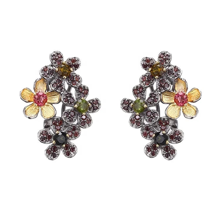 Italy Handmade Flower 925 Sterling Silver Women Earrings with Gold Plated
