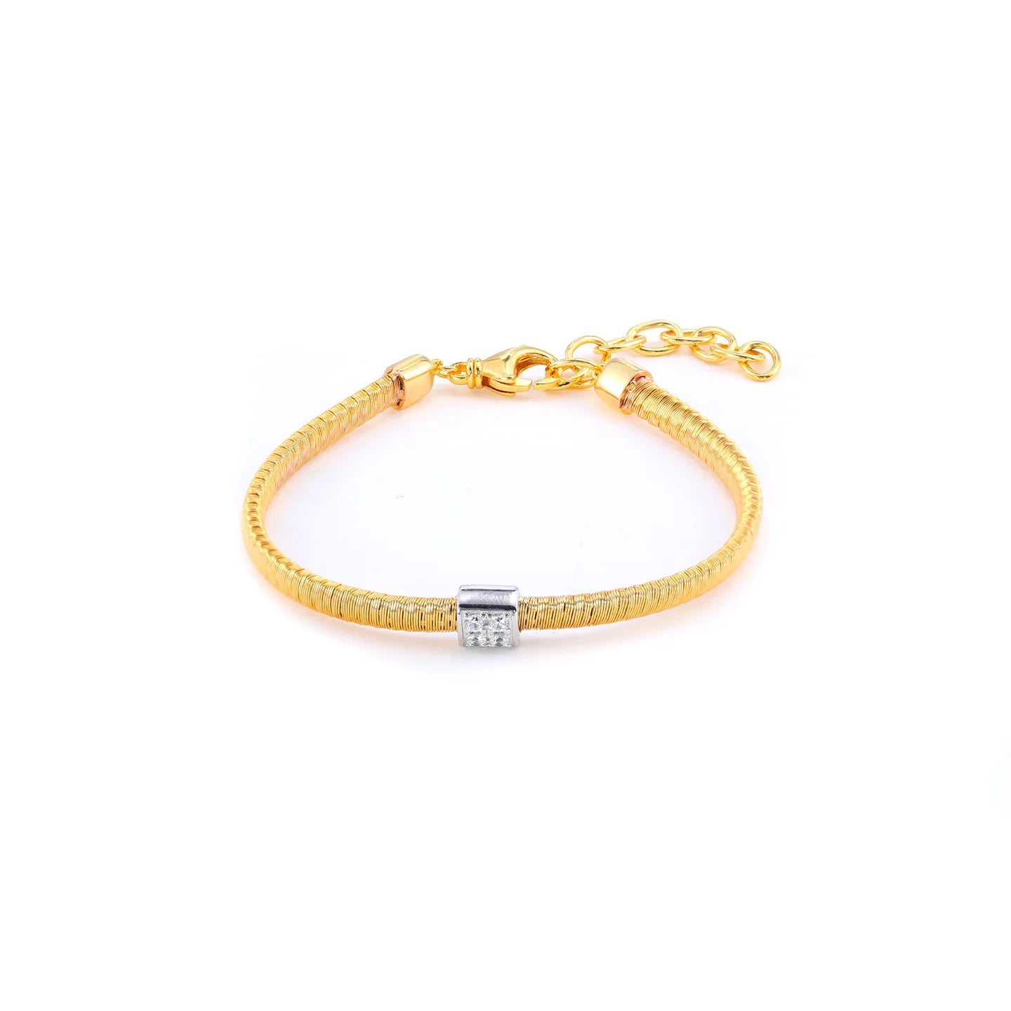 MuShan Jewelry Factory S925 Sterling Silver Gold String Chain Bracelet for Women, square Bezel Set with High Carbon Diamonds