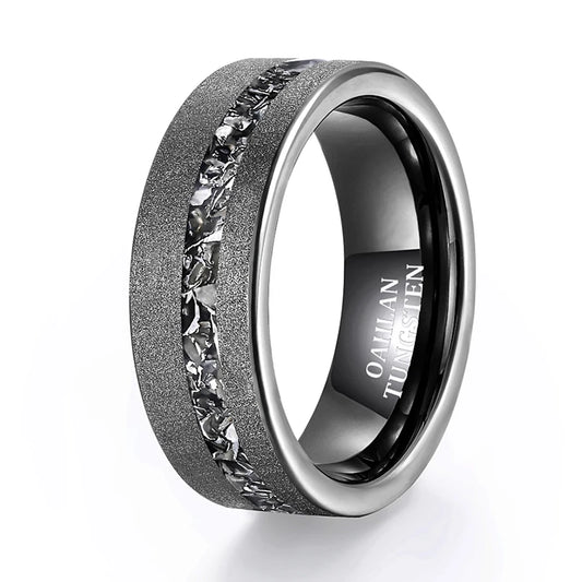 REBEL 8mm Black Tungsten Carbide Ring for Men & Women | Sandblast Aluminium Inlay Wedding Band