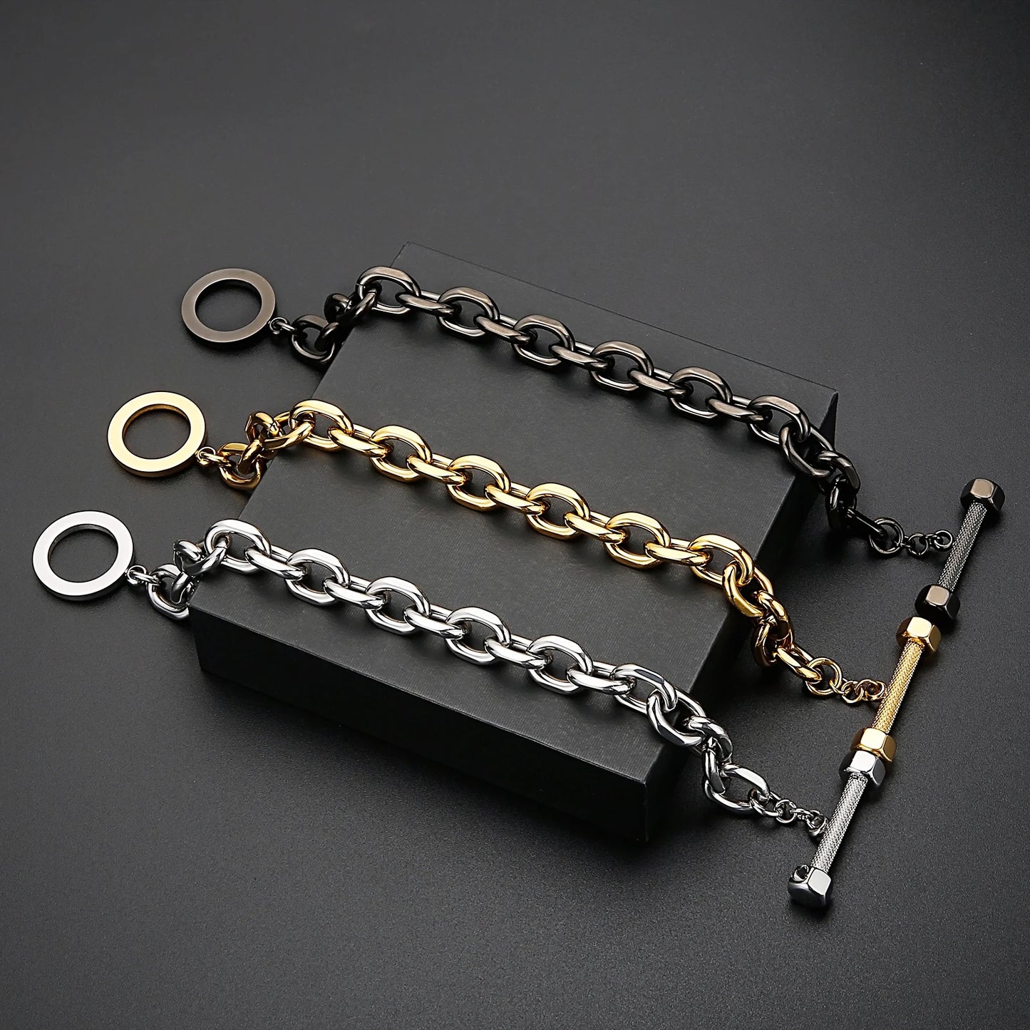 KALEN Wholesale Punk 18K Gold Plating Men Charms Special Stainless Steel Jewelry Bracelets