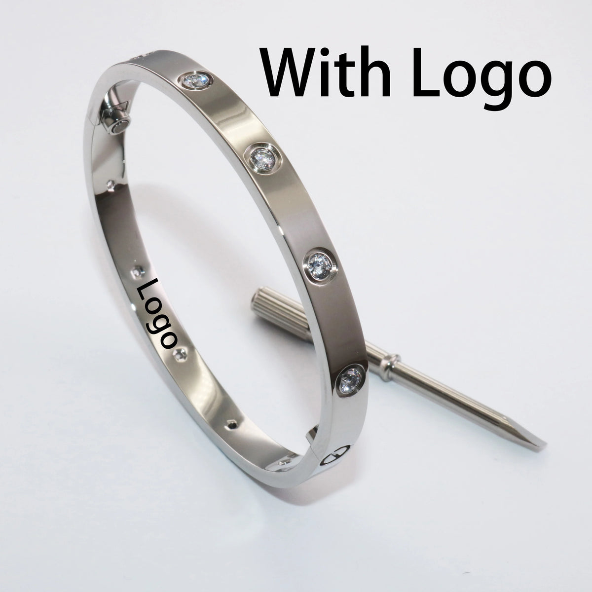 S&S Fashion Zircon Brand Screwdriver Screw Love 316L Stainless Steel 18K Gold Plated Bangle Bracelets for Women and Men