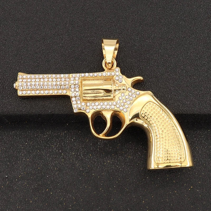 BiG-BOSS 18K Gold Plated Stainless Steel Jewelry TikTok Hot Sale Gun Weapon Pendant Fashion Style Single Pack Included