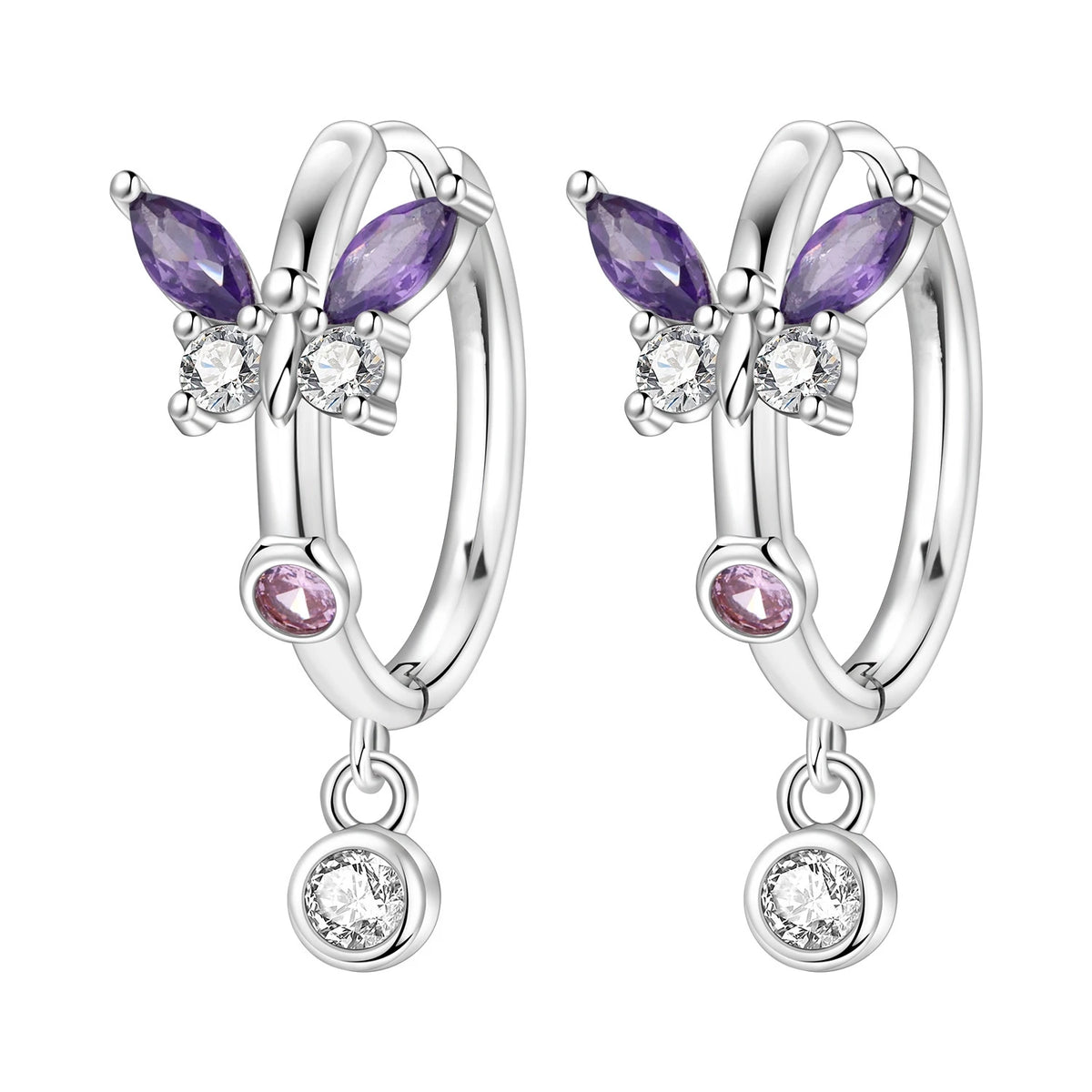 S&S Butterfly Zircon Drop & Stud Earrings | Silver Plated | S&S
